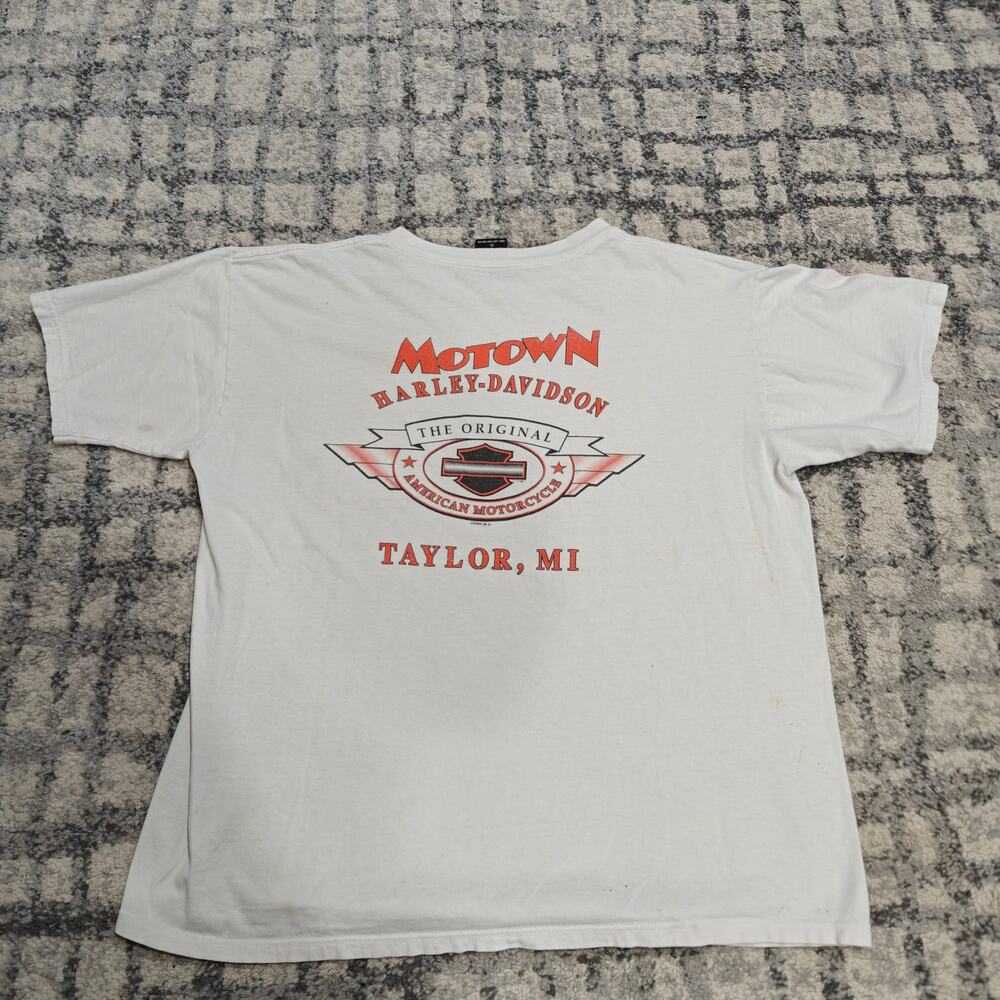 Vintage 2000 Harley Davidson Motown Taylor MI Pocket T-Shirt Mens XL Distressed
